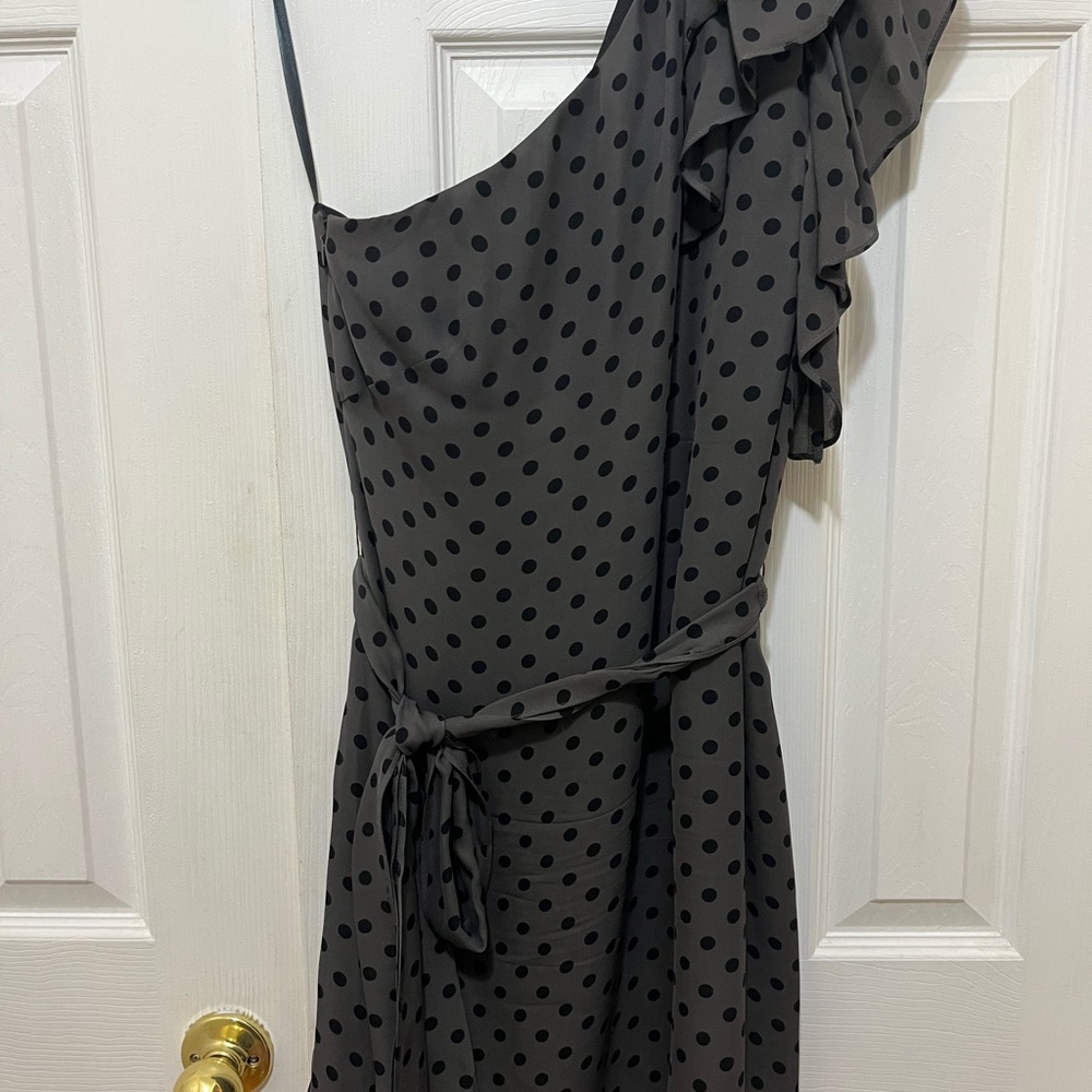 Black Polka Dot One-Shoulder Dress